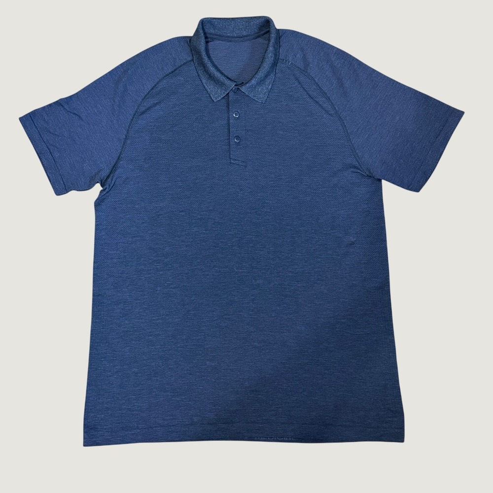 Lululemon Metal Vent Tech Polo Mens Large Navy Blue Movement Is Medicine Shirt